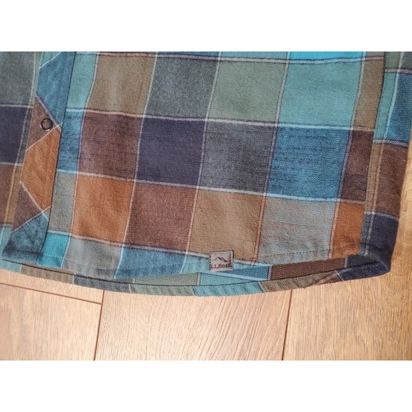 LL Bean Plaid Blue Overland Performance Flannel Snap Front Shirt Mens Sz Medium - Picture 2 of 8